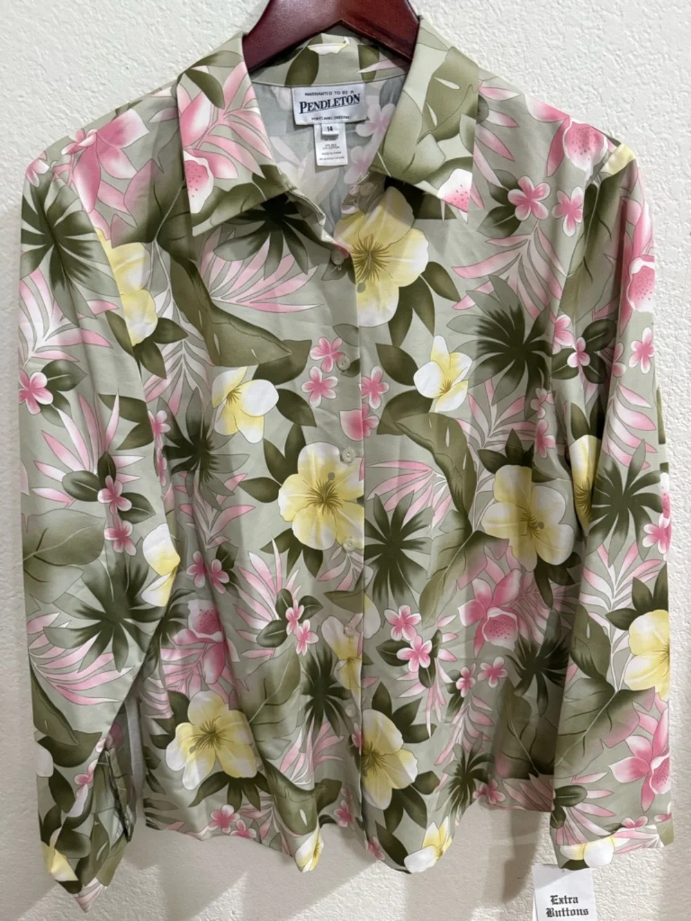Pendleton Tropical Floral Silk-Cotton Blend Button Down Long Sleeve Shirt - Picture 1 of 13